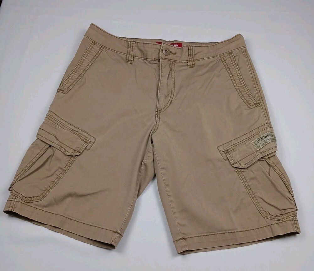 Unionbay Mens Cargo Shorts Size 32 Stretch Khaki Tan Casual Pockets